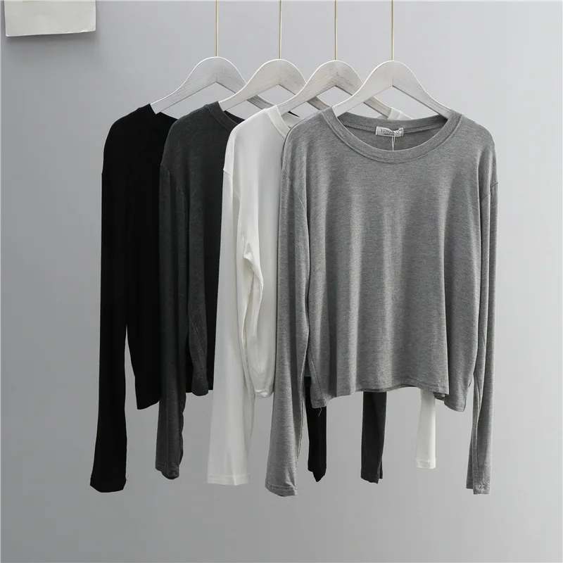 Women Top Fashion - O Neck Cotton Blend Long Sleeve