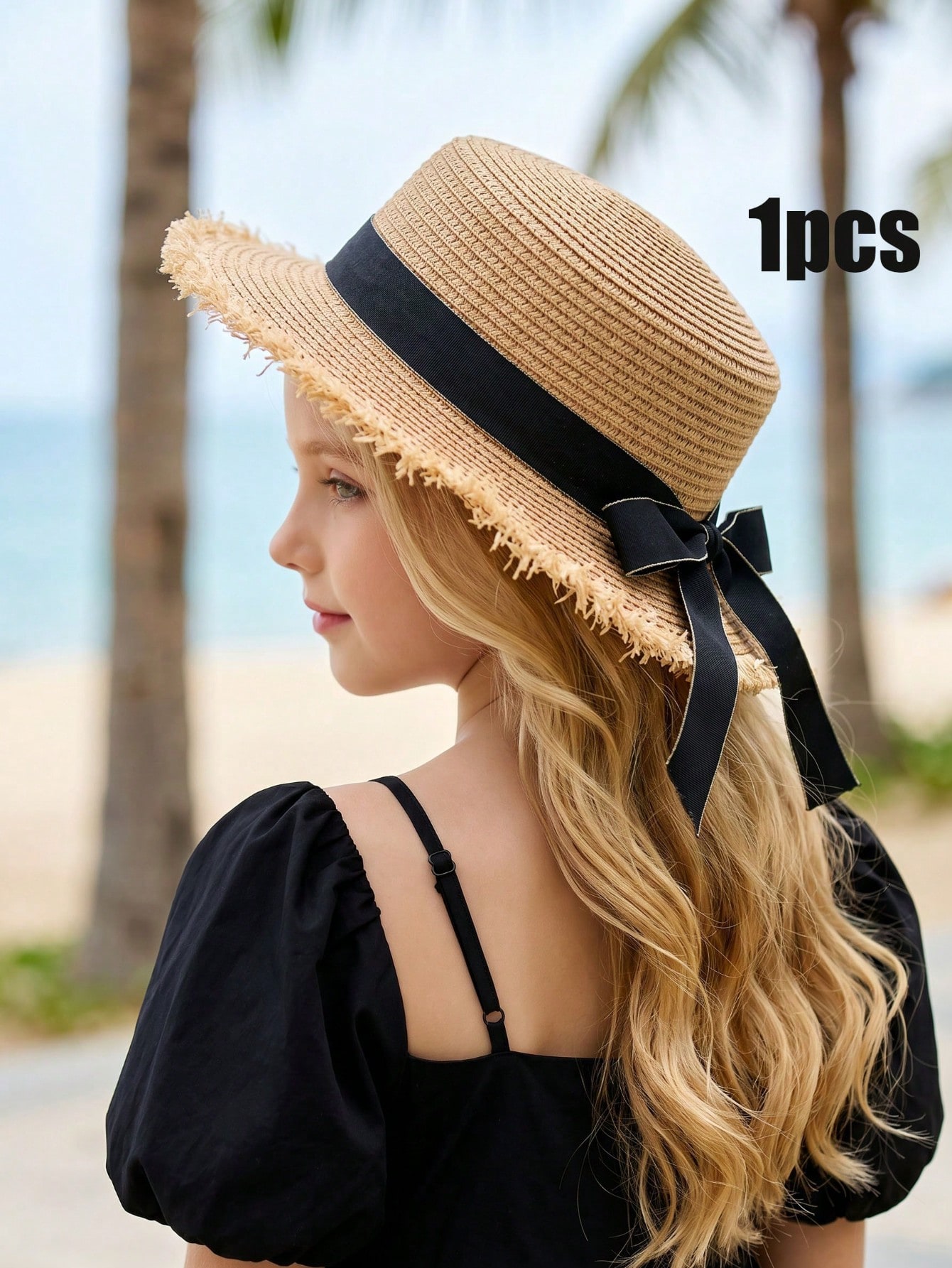 Straw Hat Summer - 1Pc 3-8Y Girls Coffee Broken Brim