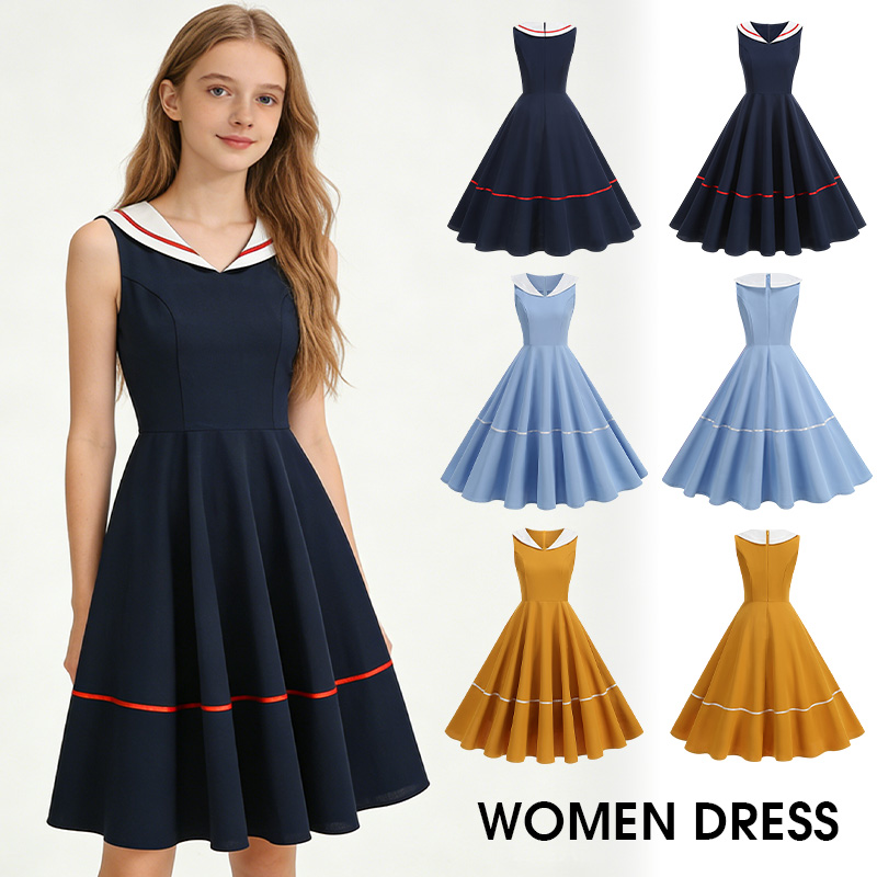 Women'S Fashion Of The 60S - ﻿50s 60s Vintage Navy Style Dress