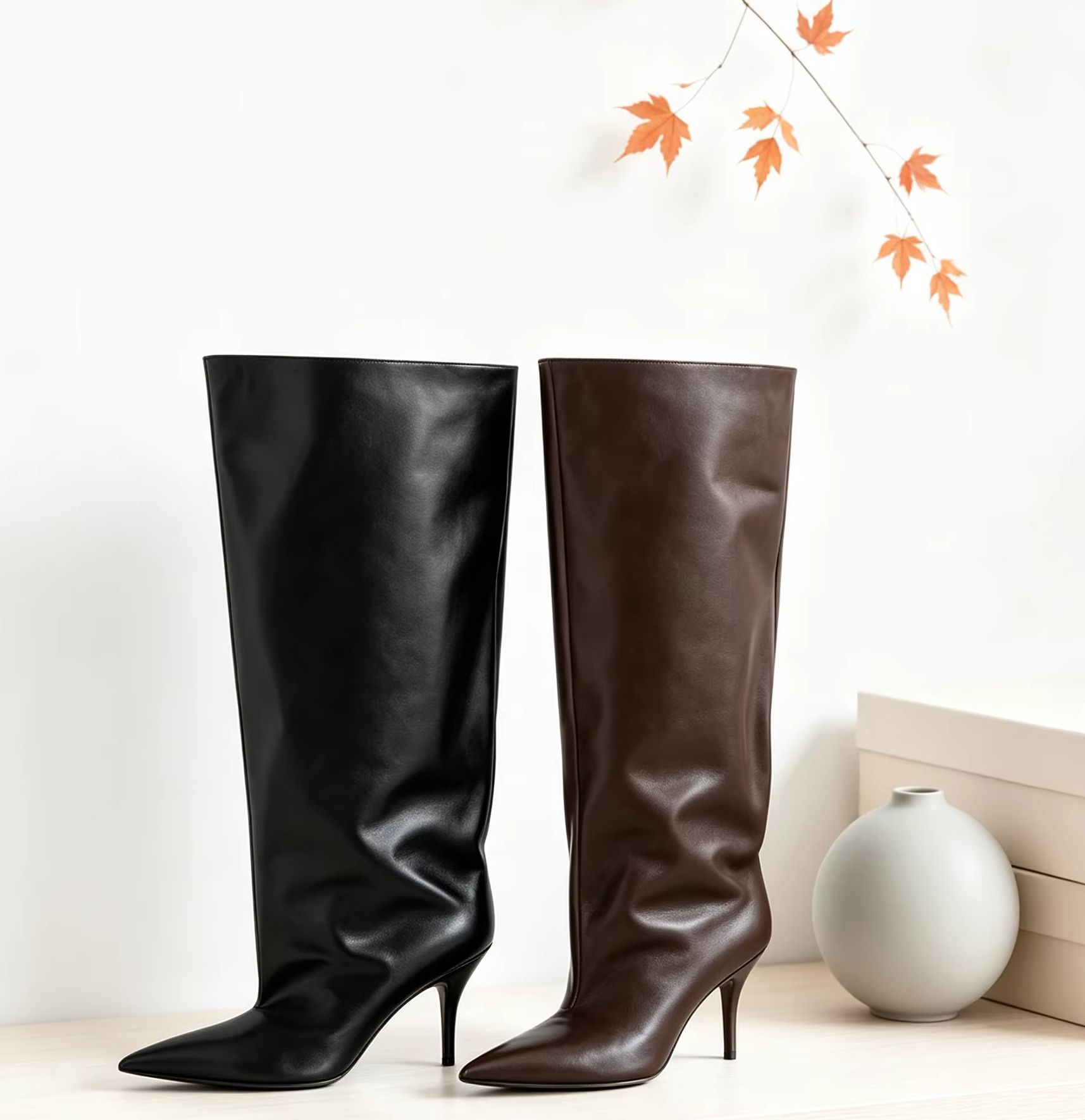 Women'S Fashion Knee High Boots - Slouch Wide Cuff Knee High Boot