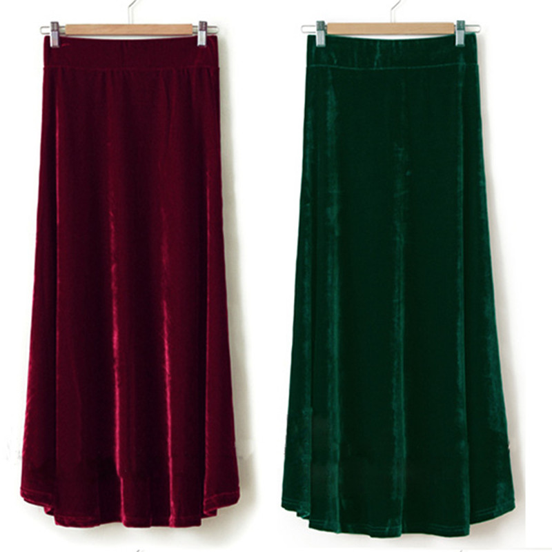 Pleated Skirt Women - TIYIHAILEY-Women's Velour Pleated Velvet Skirt, Long