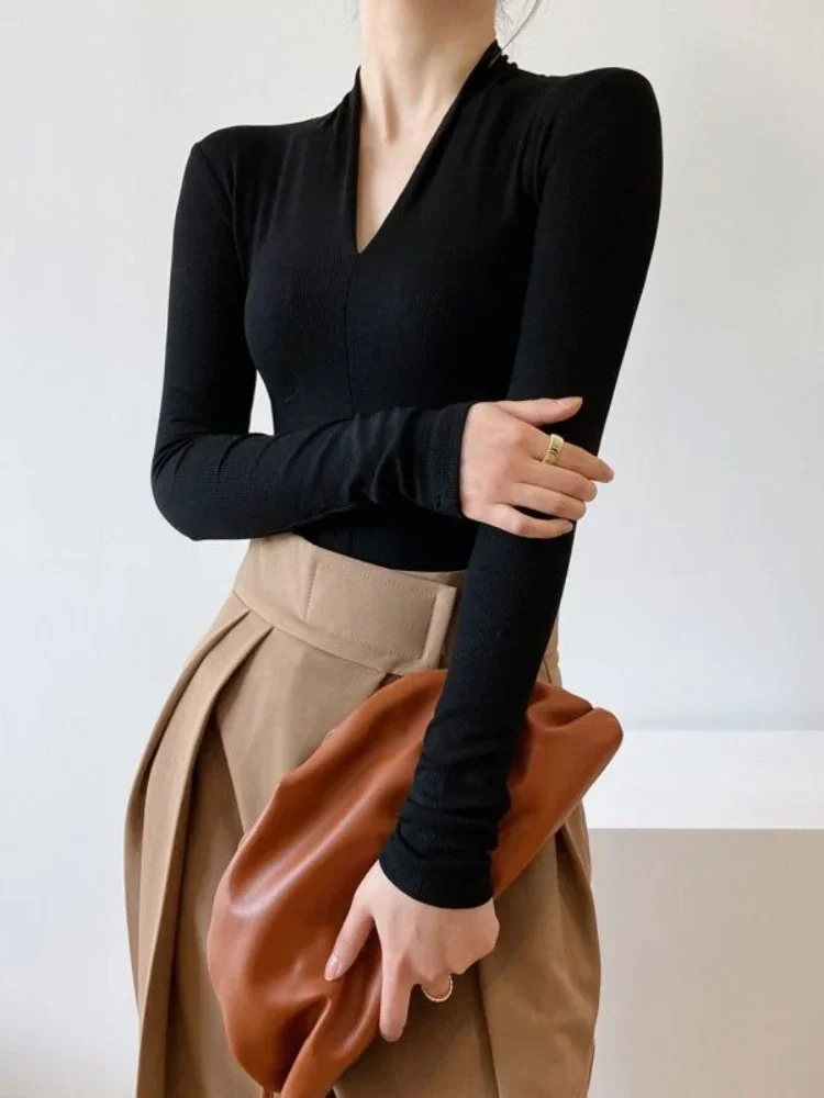 V-neck Slim Shirts Long Sleeve - огляд і ціна Women Top Fashion