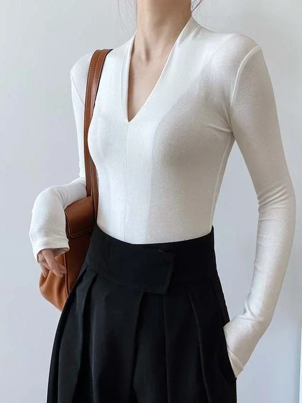 V-neck Slim Shirts Long Sleeve - огляд і ціна Women Top Fashion