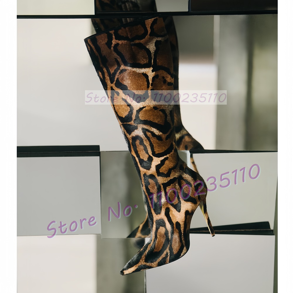 Leopard Print Faux Horsehair K - огляд і ціна Women'S Fashion Knee High Boots
