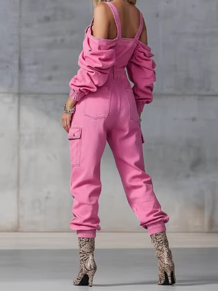 Fashion Vintage Denim Jumpsuit - огляд і ціна Women'S Fashion Vintage Off Shoulder Long Sleeve Jumpsuit