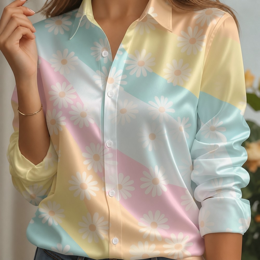 Women Satin Lapel Collar Shirt - огляд і ціна Women Top Fashion