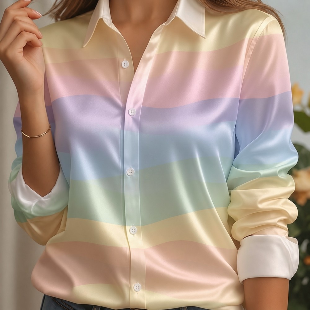 Women Satin Lapel Collar Shirt - огляд і ціна Women Top Fashion