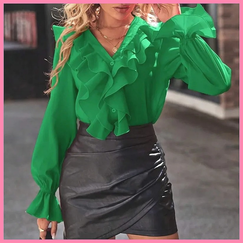 2025 Fashion V-Neck Ruffle Fla - огляд і ціна Women Top Fashion