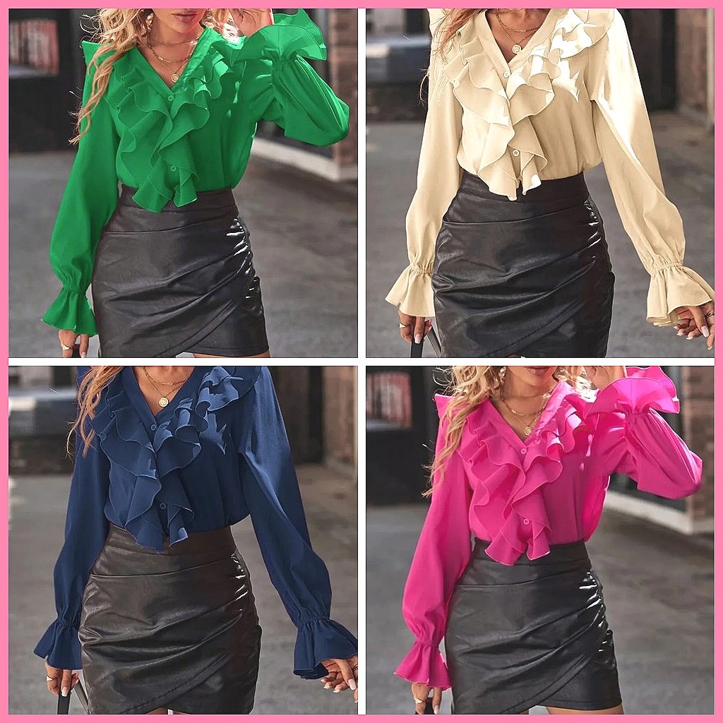 2025 Fashion V-Neck Ruffle Fla - огляд і ціна Women Top Fashion
