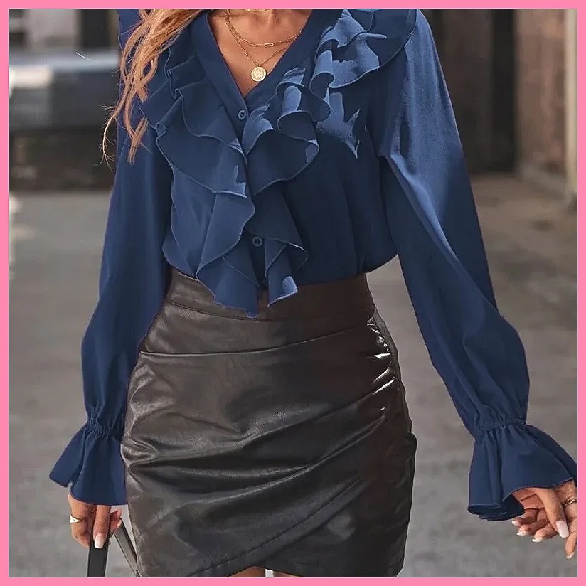 2025 Fashion V-Neck Ruffle Fla - огляд і ціна Women Top Fashion