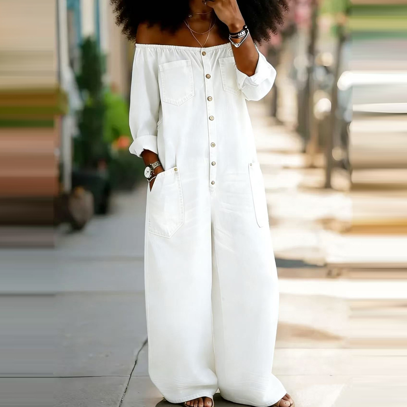 Elegant Off Shoulder Solid Den - огляд і ціна Women'S Fashion Vintage Off Shoulder Long Sleeve Jumpsuit