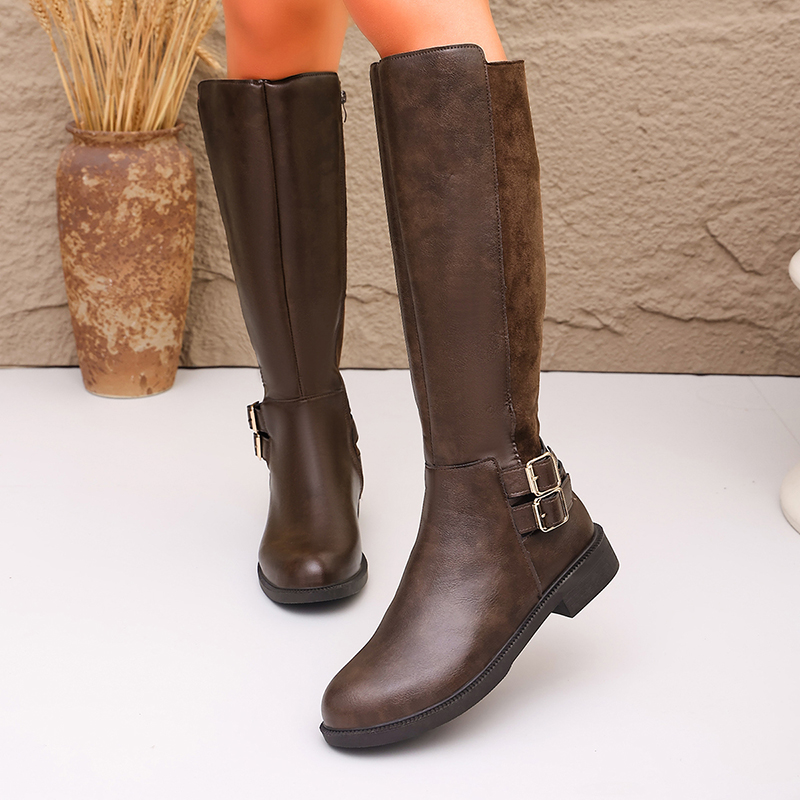 Fashion Buckle Brown Pu Leathe - огляд і ціна Women'S Fashion Knee High Boots