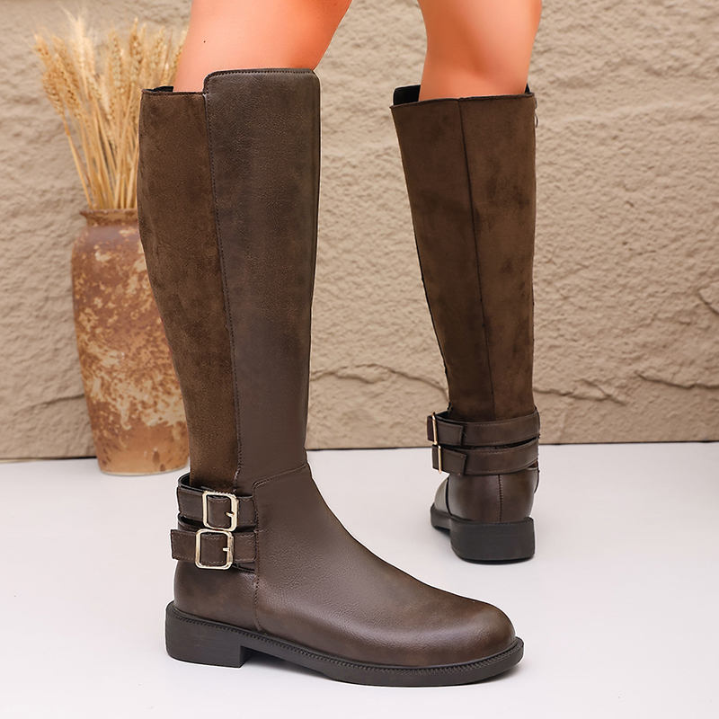 Fashion Buckle Brown Pu Leathe - огляд і ціна Women'S Fashion Knee High Boots
