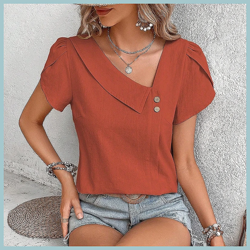 2024 Summer Vintage Solid Colo - огляд і ціна Women Top Fashion