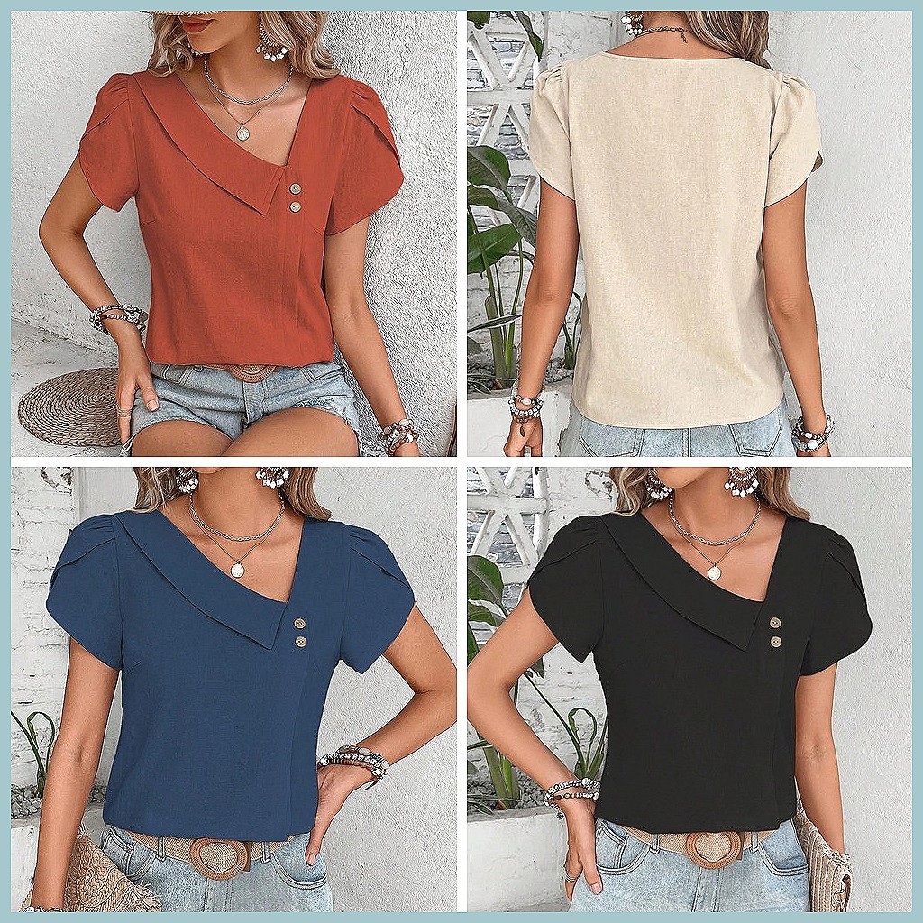 2024 Summer Vintage Solid Colo - огляд і ціна Women Top Fashion