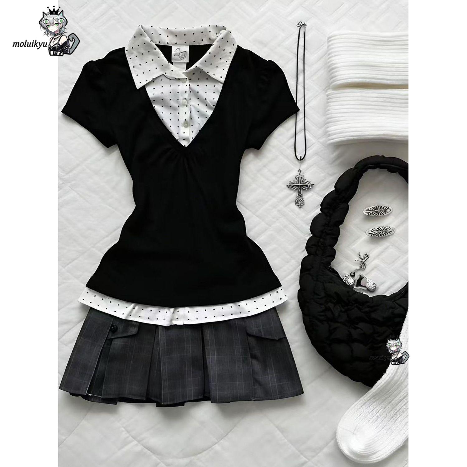 Y2K Preppy Two Piece Outfit Fa - огляд і ціна Pleated Skirt Women