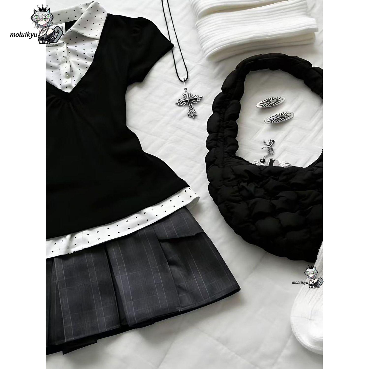 Y2K Preppy Two Piece Outfit Fa - огляд і ціна Pleated Skirt Women
